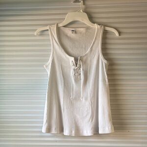 Old Navy White Lace-Up Ribbed Tank Top